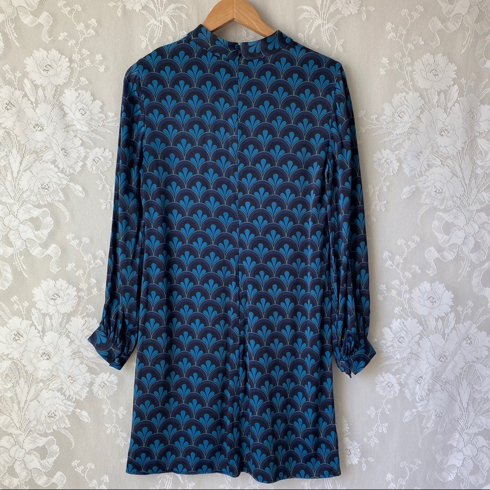 Boden Blue Mod Print Mock Neck Long Sleeve Dress 6 - Picture 7 of 12